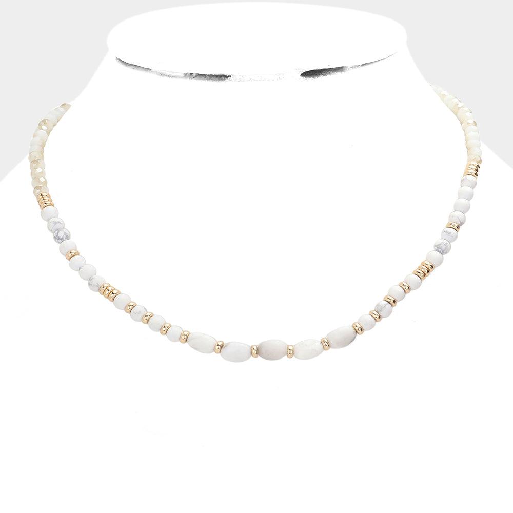 White Semi Precious Stone Faceted Beaded Necklace