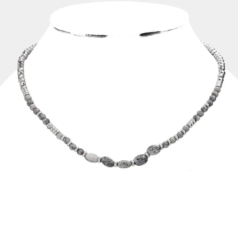 Silver Semi Precious Stone Faceted Beaded Necklace - Jewelry Store by Erik Rayo