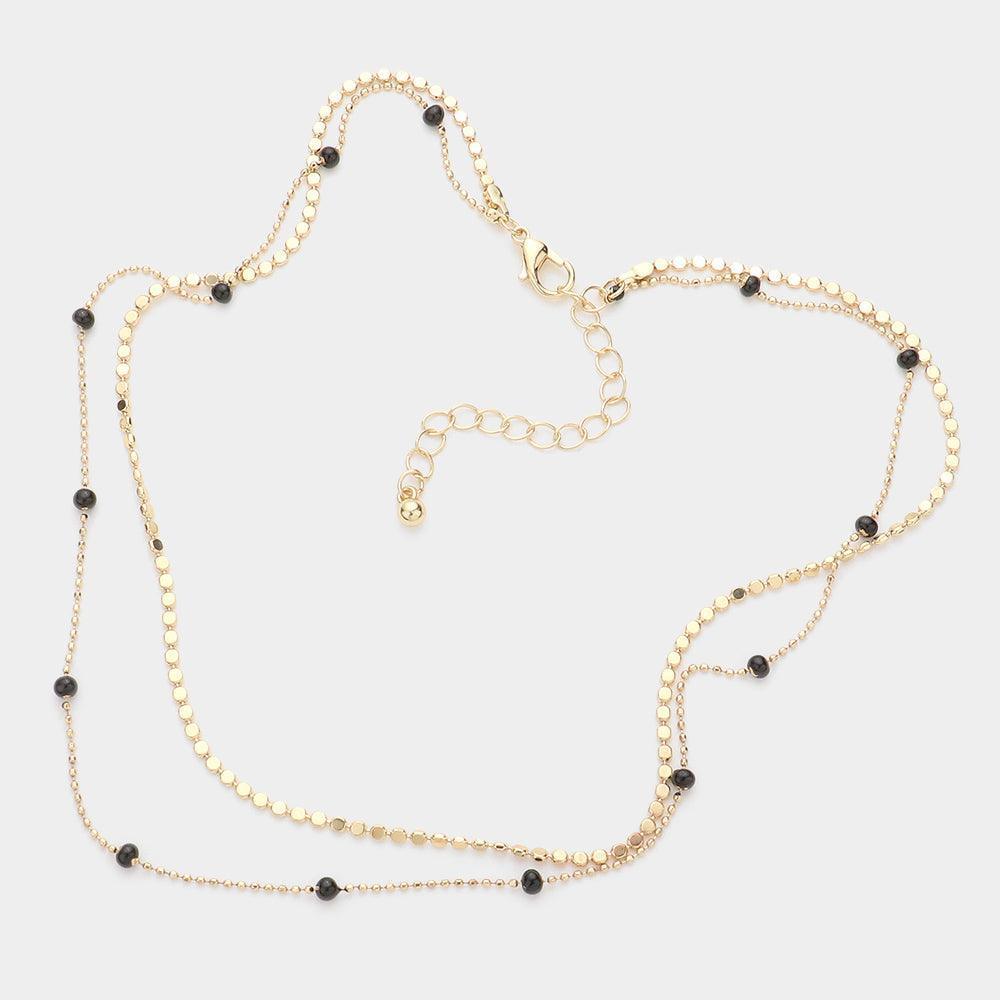 Black Bead Station Double Layered Necklace - Jewelry Store by Erik Rayo