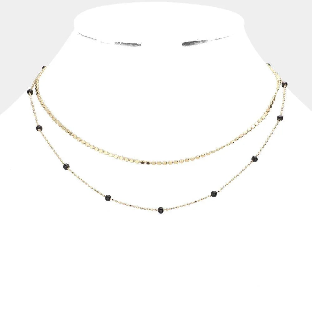 Black Bead Station Double Layered Necklace - Jewelry Store by Erik Rayo