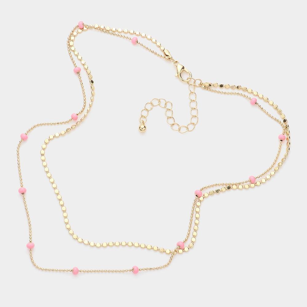 Pink Bead Station Double Layered Necklace - Jewelry Store by Erik Rayo