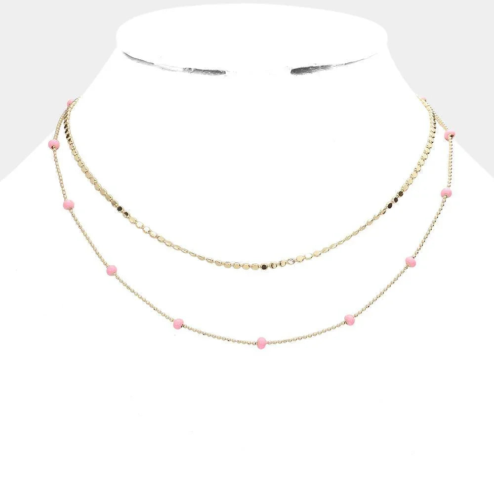 Pink Bead Station Double Layered Necklace - Jewelry Store by Erik Rayo
