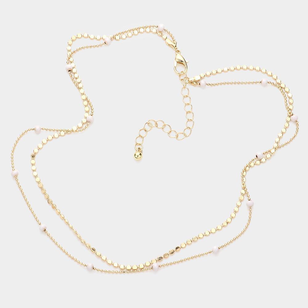 White Bead Station Double Layered Necklace - Jewelry Store by Erik Rayo
