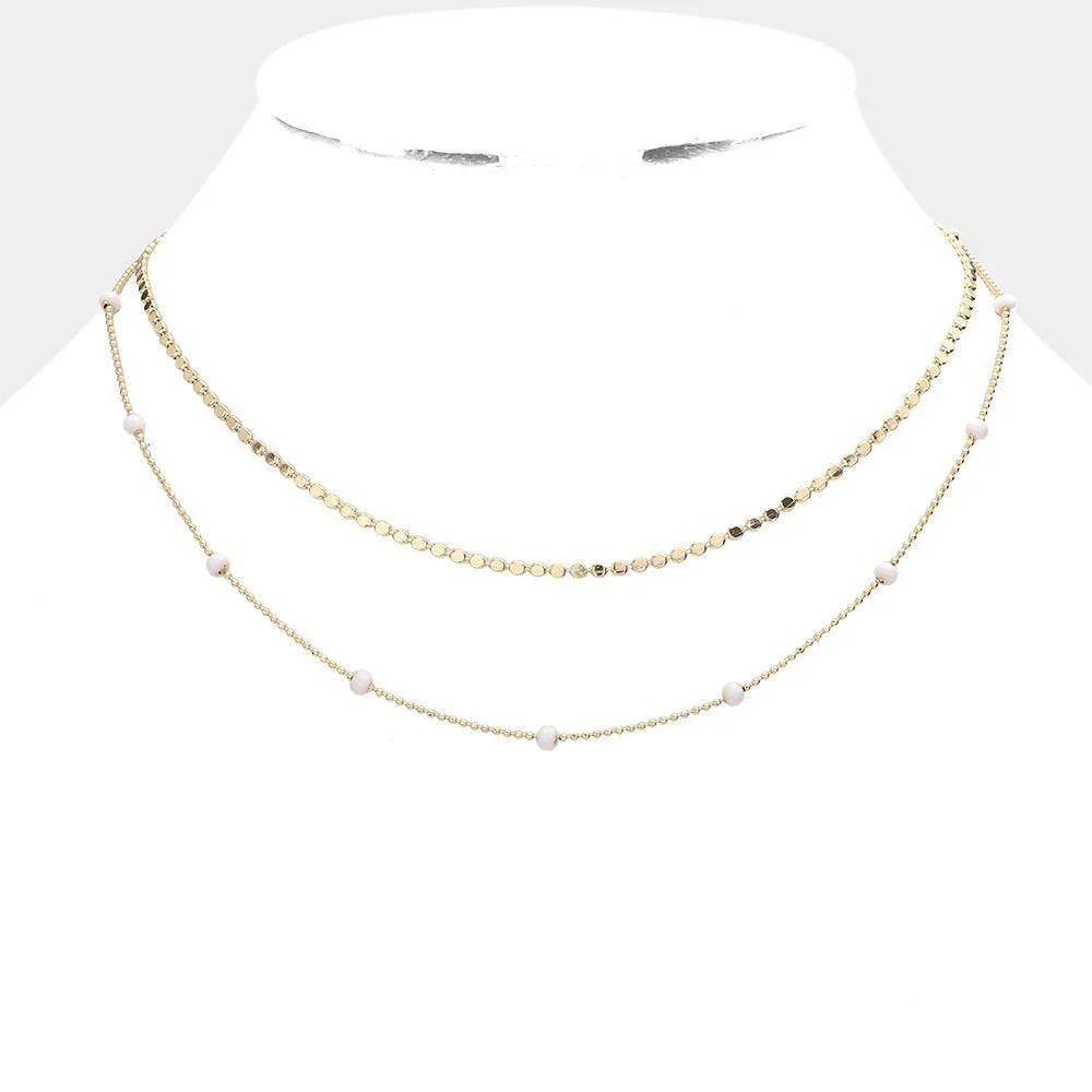 White Bead Station Double Layered Necklace - Jewelry Store by Erik Rayo