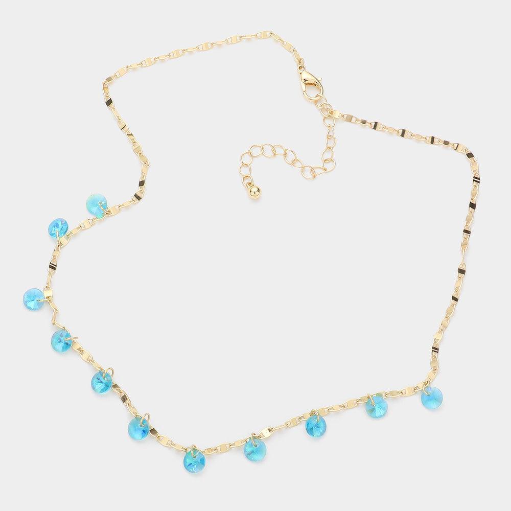Aqua Round Bead Station Necklace - Jewelry Store by Erik Rayo