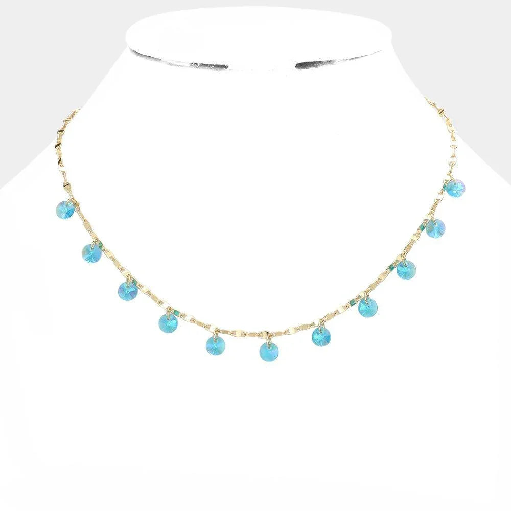 Aqua Round Bead Station Necklace - Jewelry Store by Erik Rayo