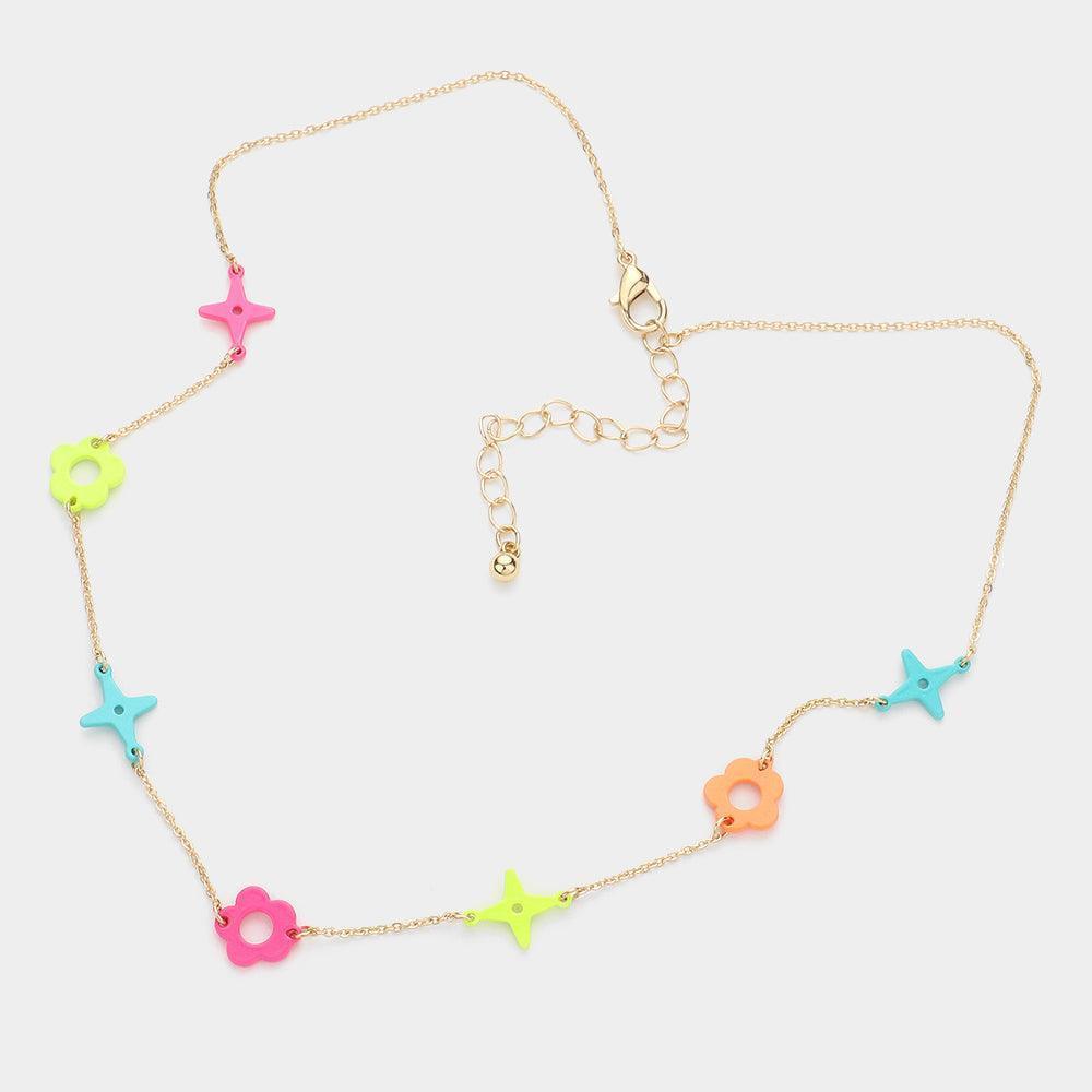 Colored Flower Crisscross Station Necklace - Jewelry Store by Erik Rayo
