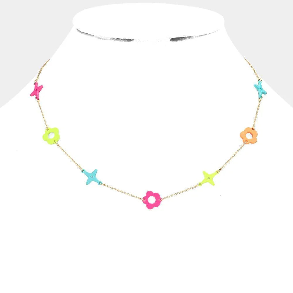 Colored Flower Crisscross Station Necklace - Jewelry Store by Erik Rayo