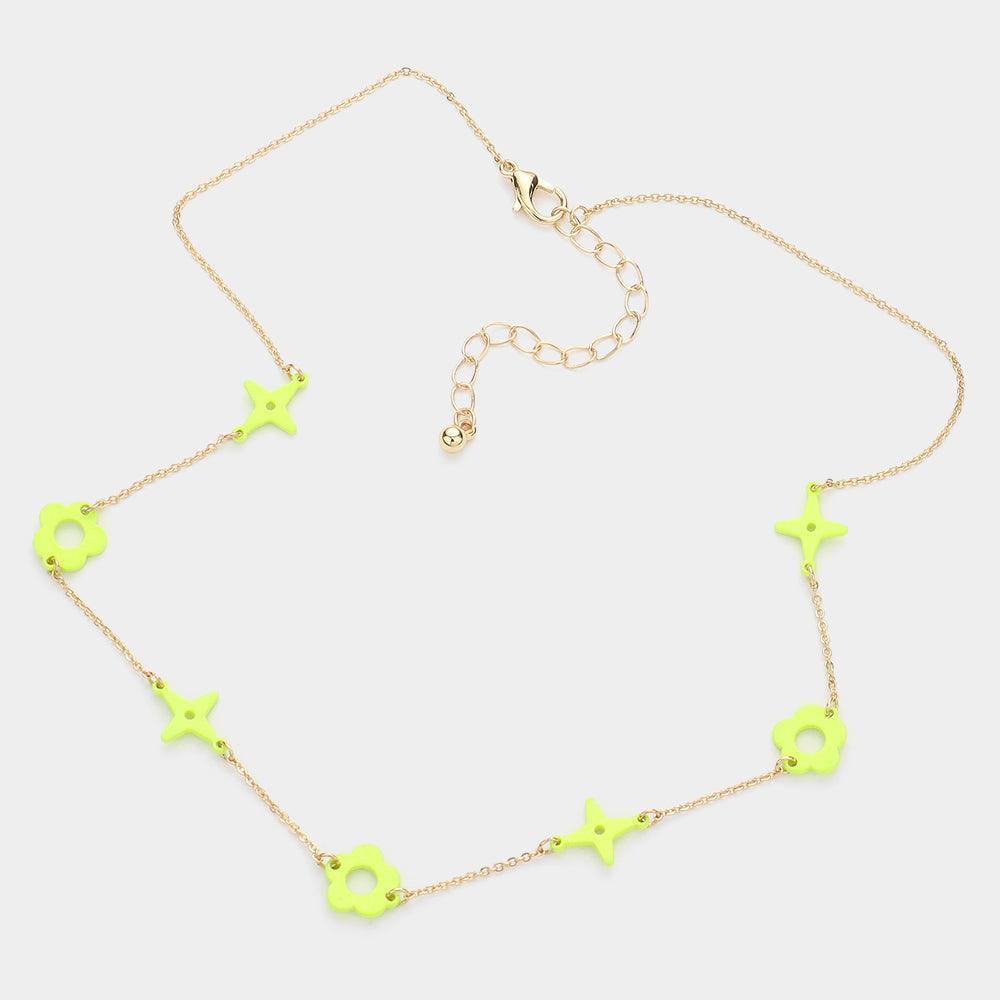 Yellow Colored Flower Crisscross Station Necklace - Jewelry Store by Erik Rayo