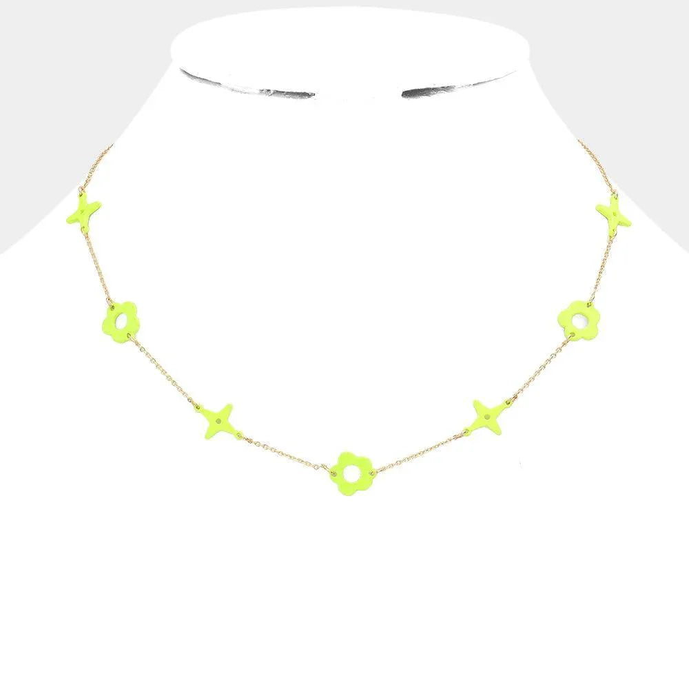 Yellow Colored Flower Crisscross Station Necklace - Jewelry Store by Erik Rayo