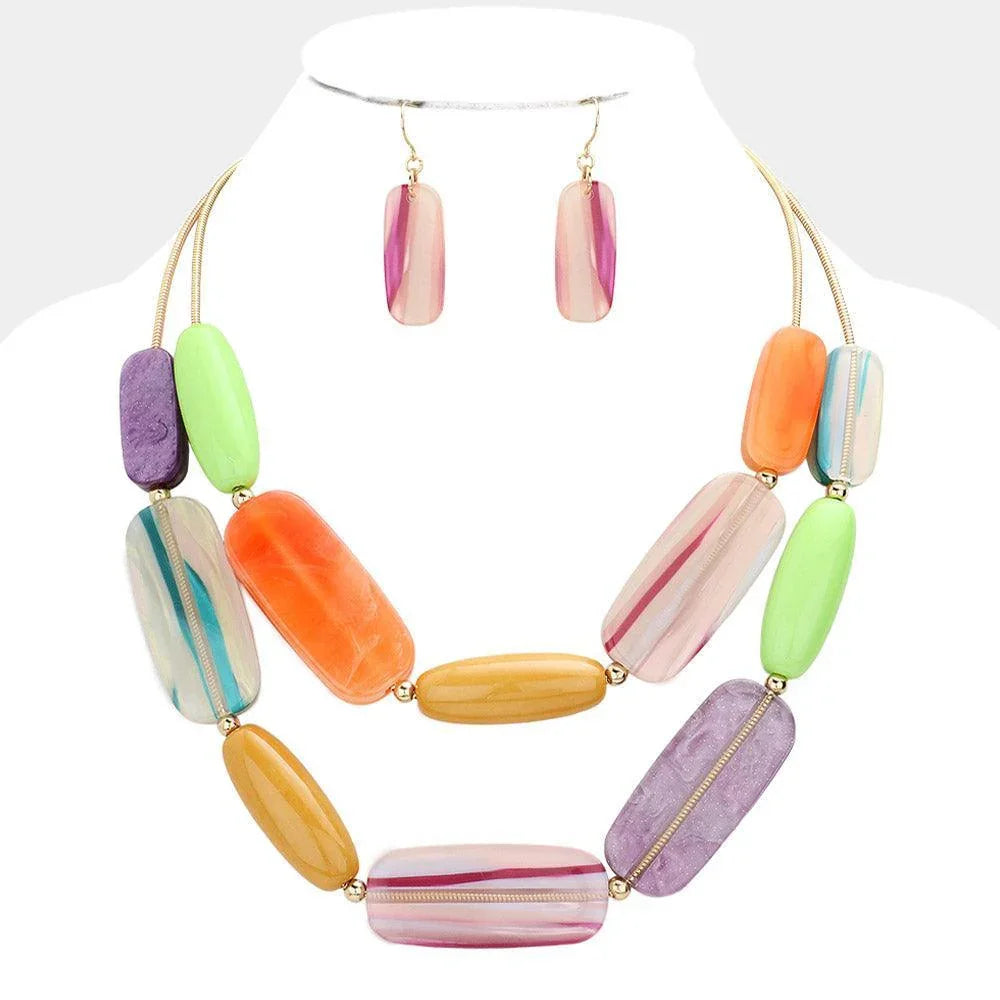 Marbled Beaded Double Layered Bib Necklace - Jewelry Store by Erik Rayo