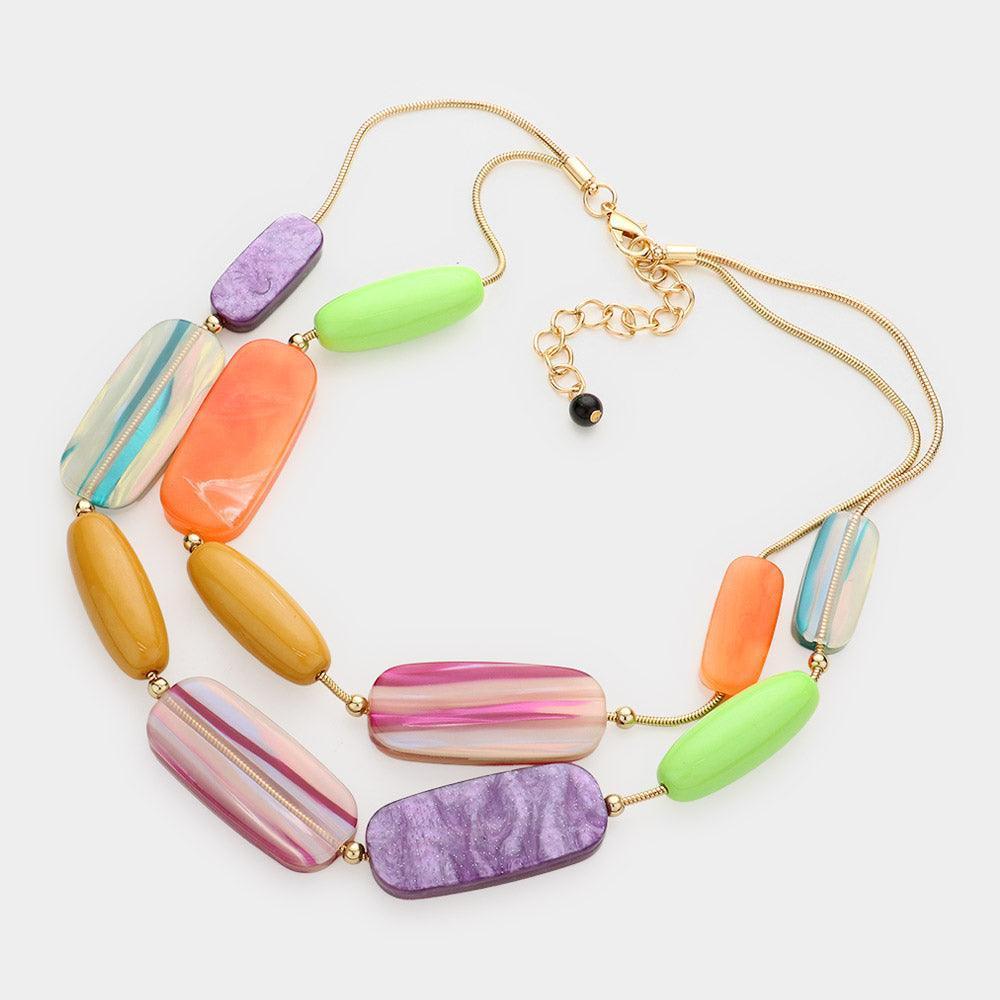 Marbled Beaded Double Layered Bib Necklace - Jewelry Store by Erik Rayo
