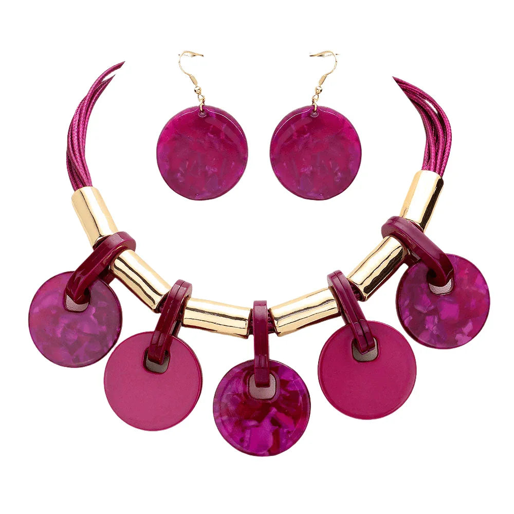Gold Resin Disc Station Statement Necklace - Jewelry Store by Erik Rayo