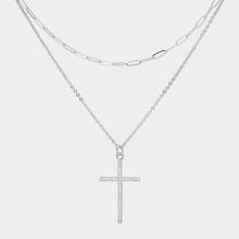 Load image into Gallery viewer, Stone Paved Cross Pendant Double Layered Necklace
