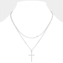 Load image into Gallery viewer, Stone Paved Cross Pendant Double Layered Necklace
