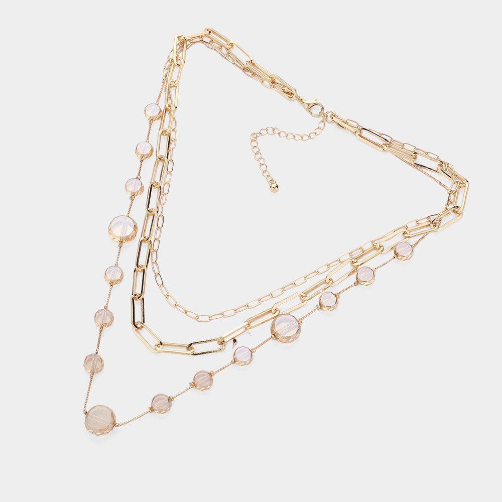 Faceted Clear Disc Beads Station Metal Paper Clip Link Chain Layered Necklace - Jewelry Store by Erik Rayo