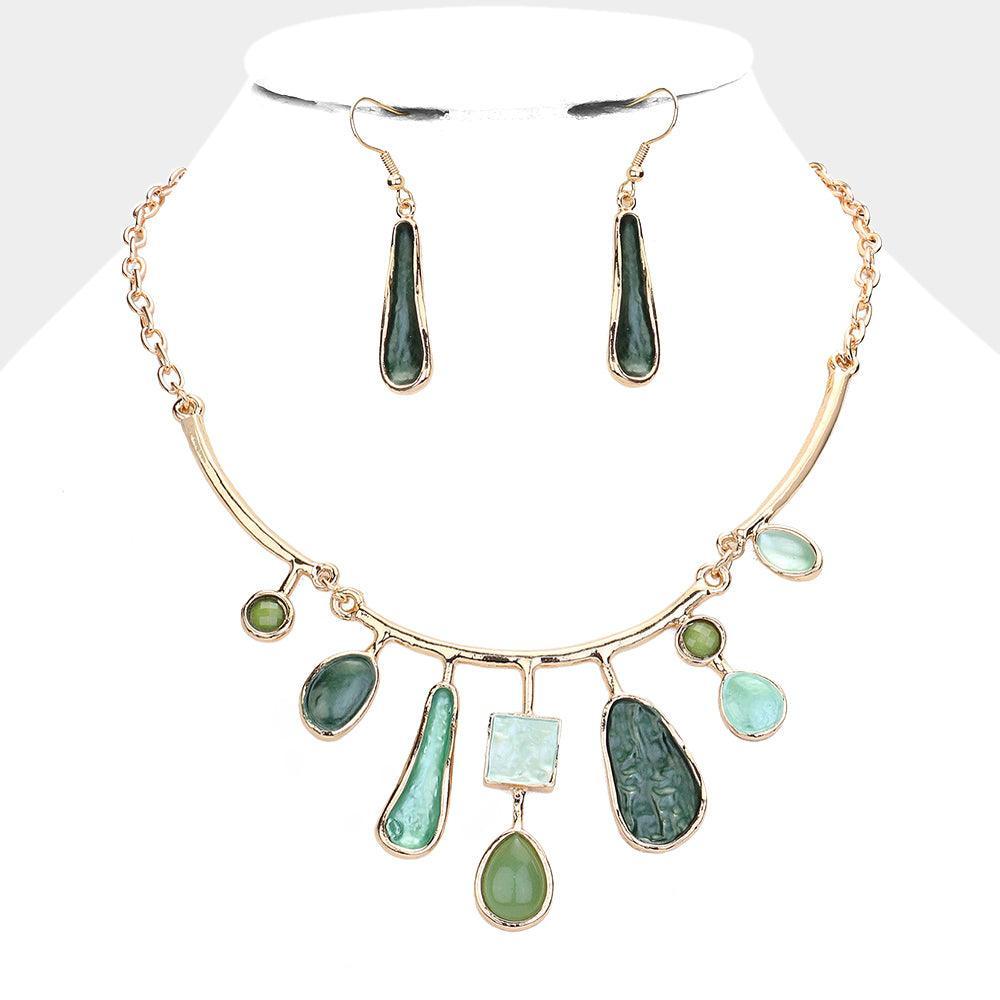 Green Abstract Colored Cluster Decor Necklace