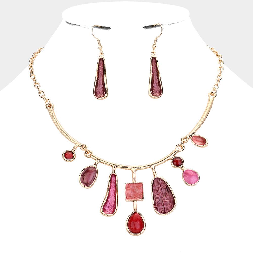 Red Abstract Colored Cluster Decor Necklace