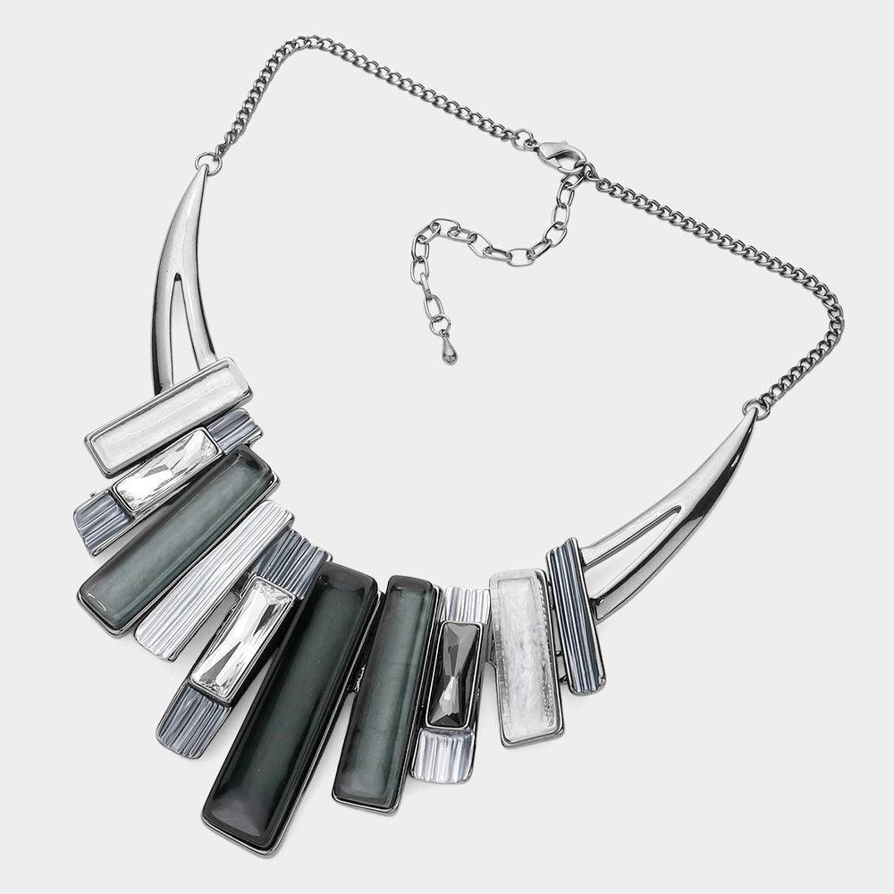 Black Rectangle Stone Pointed Colored Metal Necklace - Jewelry Store by Erik Rayo