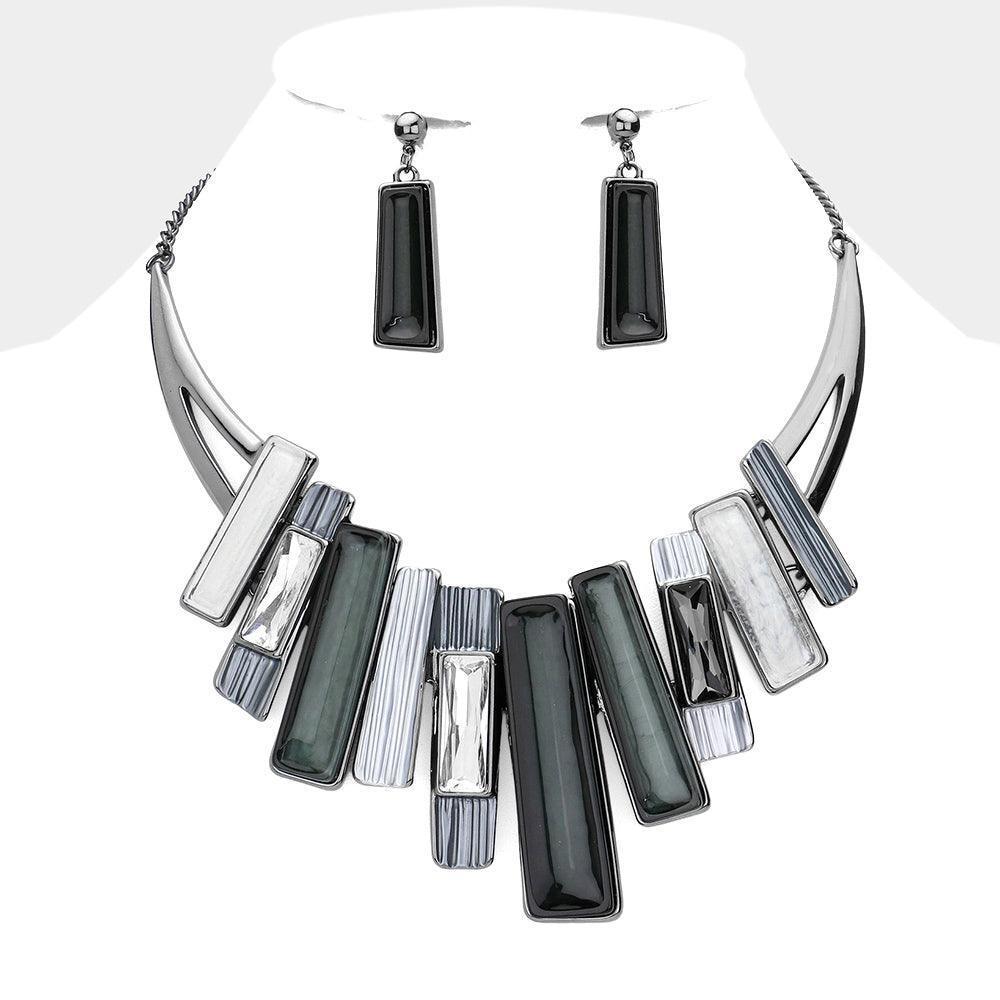 Black Rectangle Stone Pointed Colored Metal Necklace - Jewelry Store by Erik Rayo