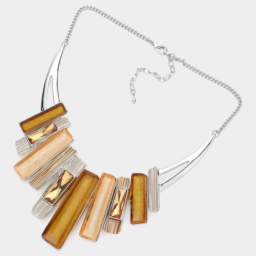 Brown Rectangle Stone Pointed Colored Metal Necklace - Jewelry Store by Erik Rayo