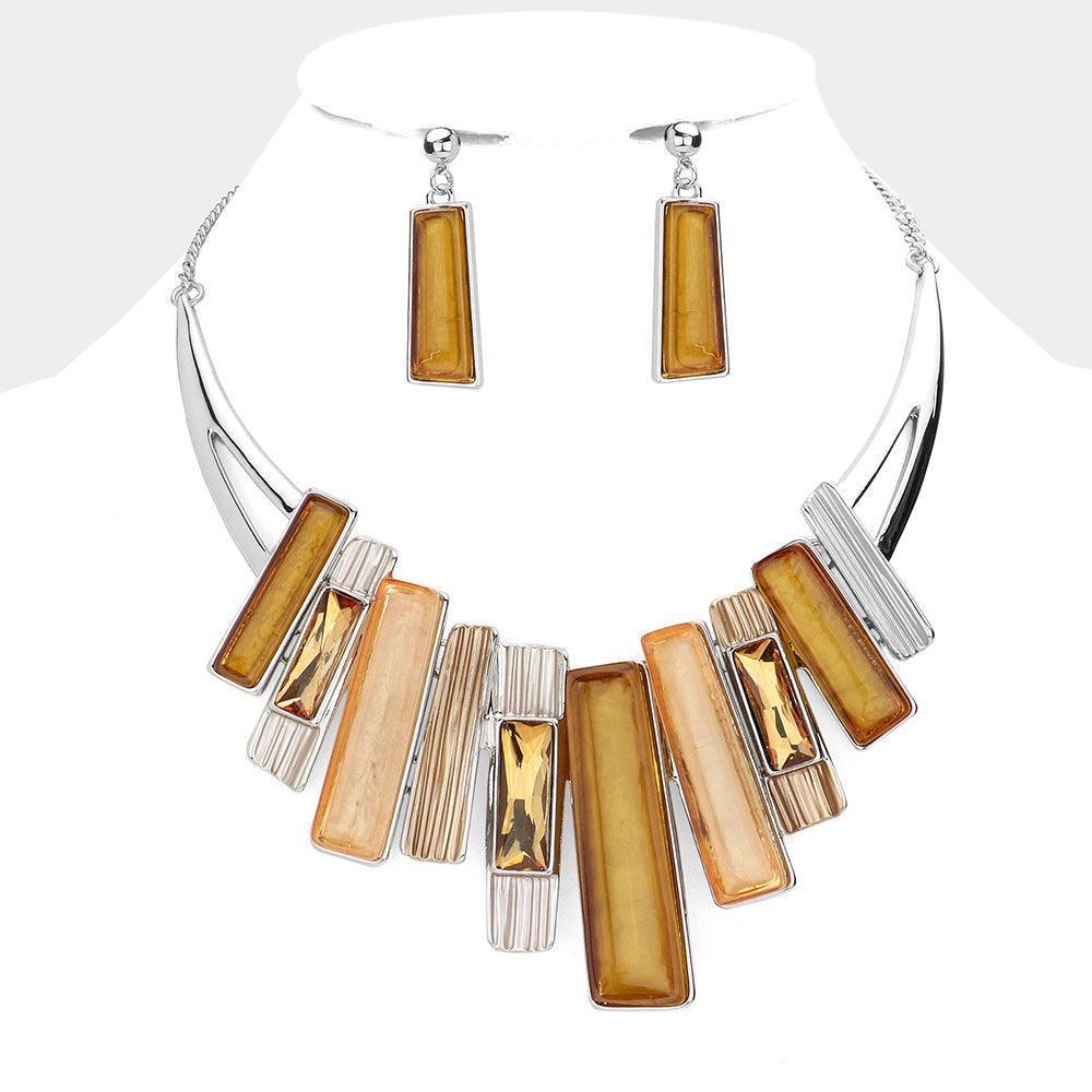 Brown Rectangle Stone Pointed Colored Metal Necklace - Jewelry Store by Erik Rayo