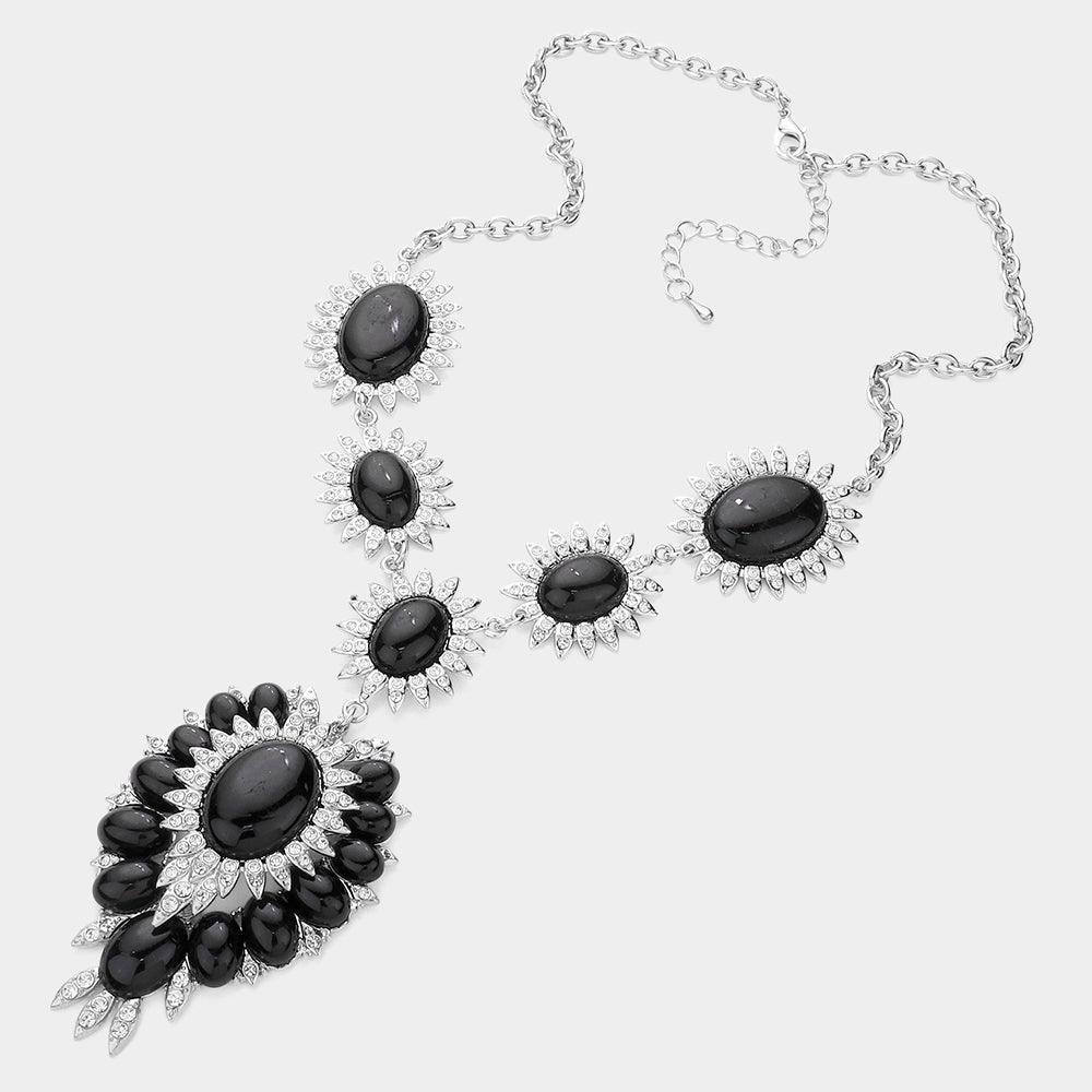 Black Natural Oval Stone Accented Link Necklace - Jewelry Store by Erik Rayo