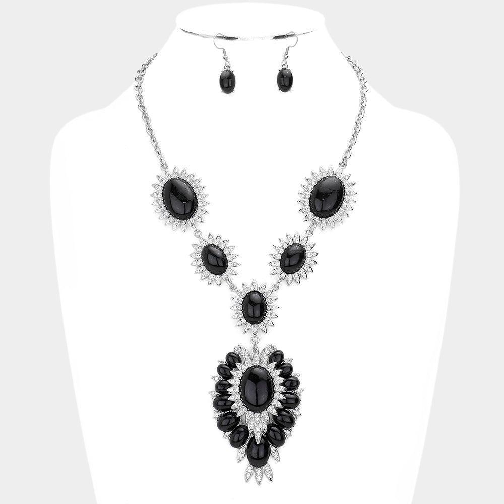Black Natural Oval Stone Accented Link Necklace - Jewelry Store by Erik Rayo