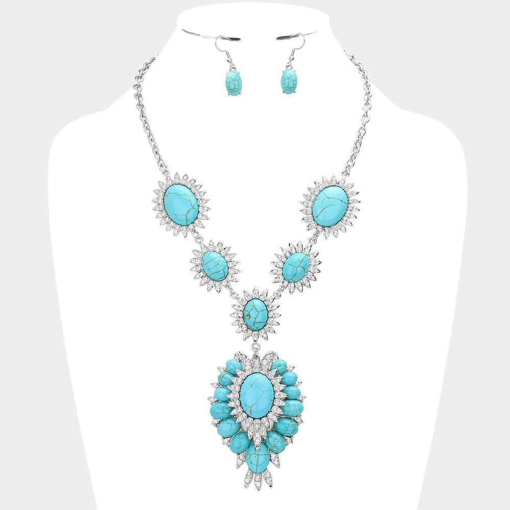 Turquoise Natural Oval Stone Accented Link Necklace - Jewelry Store by Erik Rayo