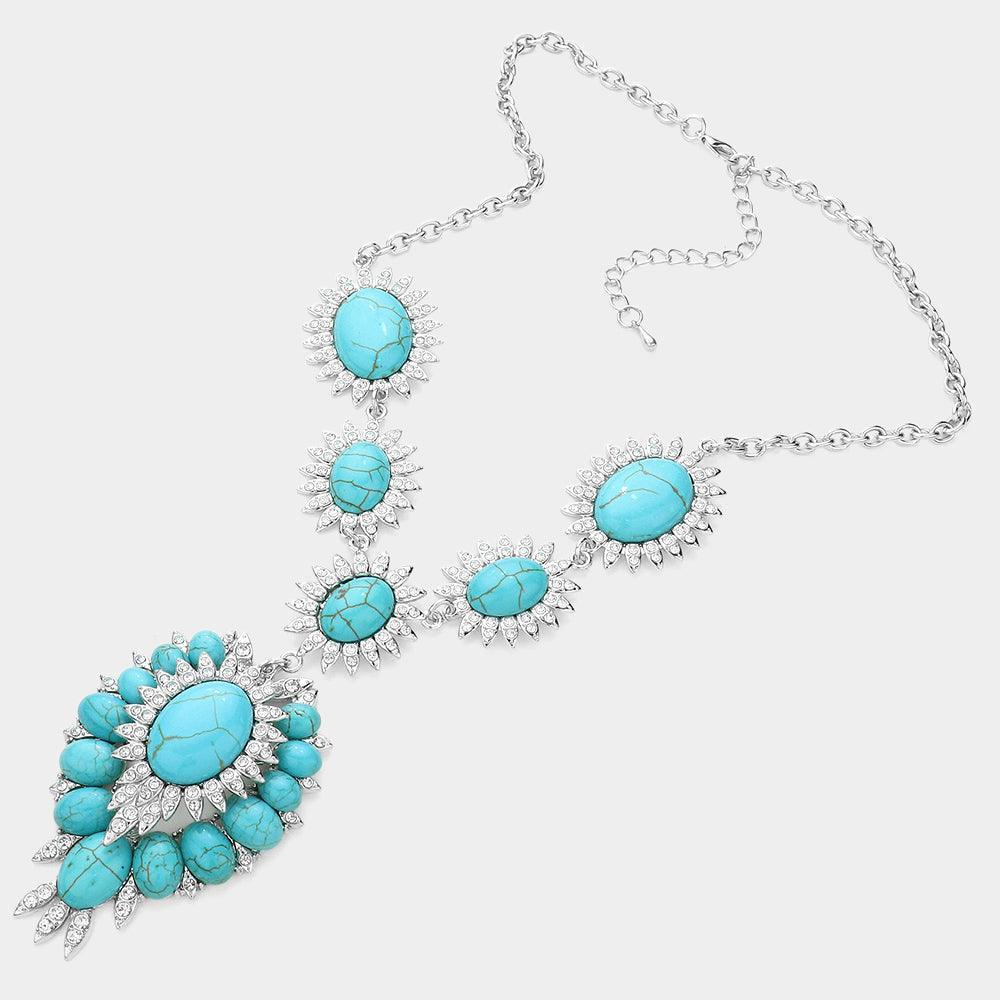 Turquoise Natural Oval Stone Accented Link Necklace - Jewelry Store by Erik Rayo
