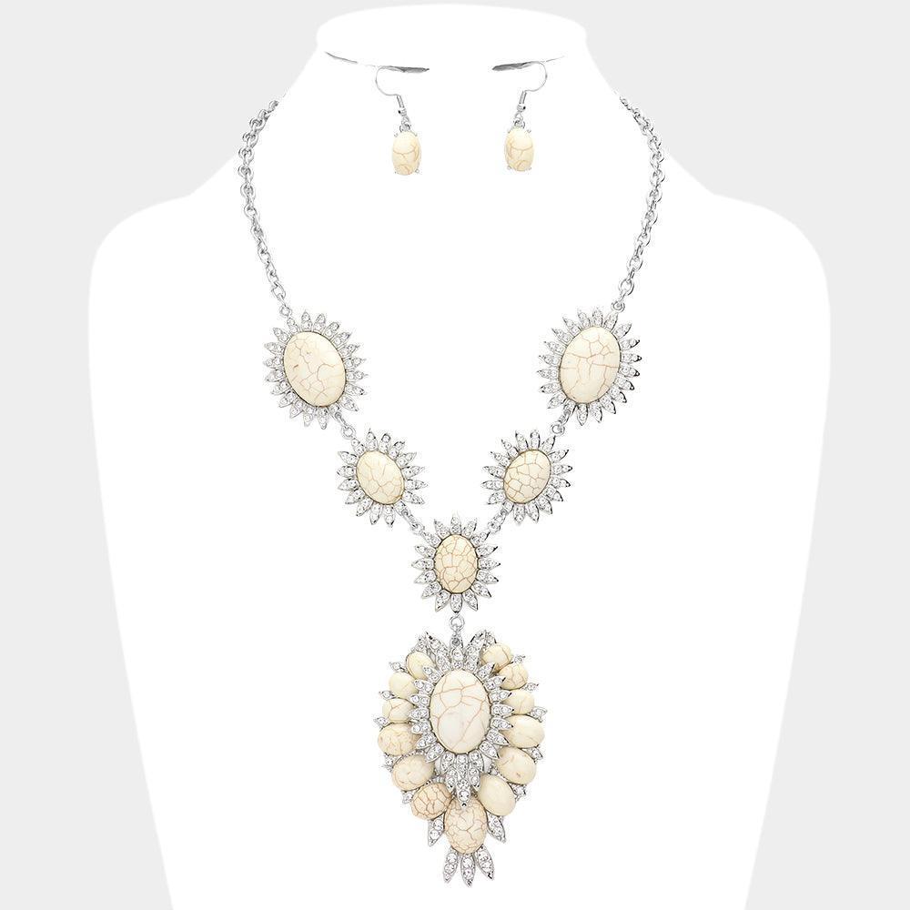 White Natural Oval Stone Accented Link Necklace - Jewelry Store by Erik Rayo