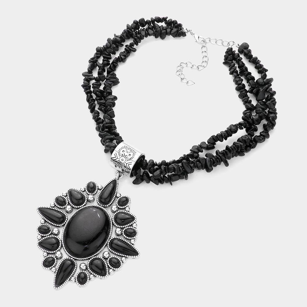 Black Natural Oval Stone Accented Necklace - Jewelry Store by Erik Rayo