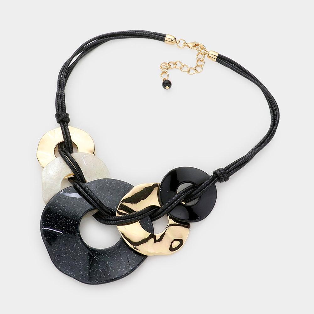 White Glittered Abstract Open Resin Metal Link Necklace - Jewelry Store by Erik Rayo