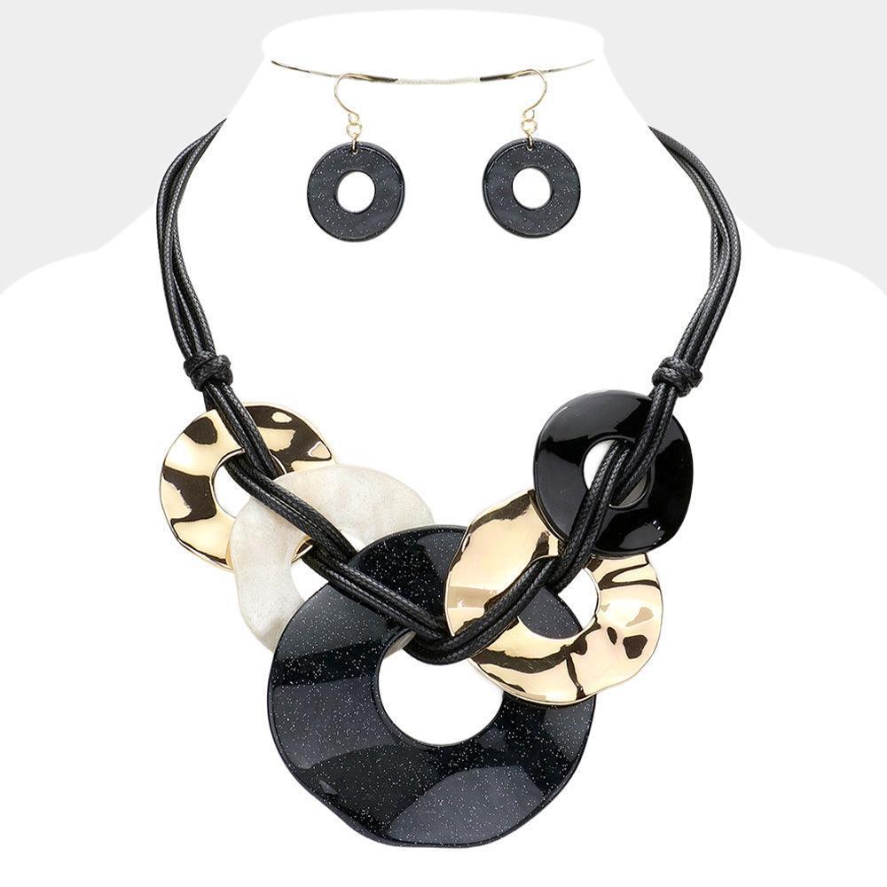 White Glittered Abstract Open Resin Metal Link Necklace - Jewelry Store by Erik Rayo