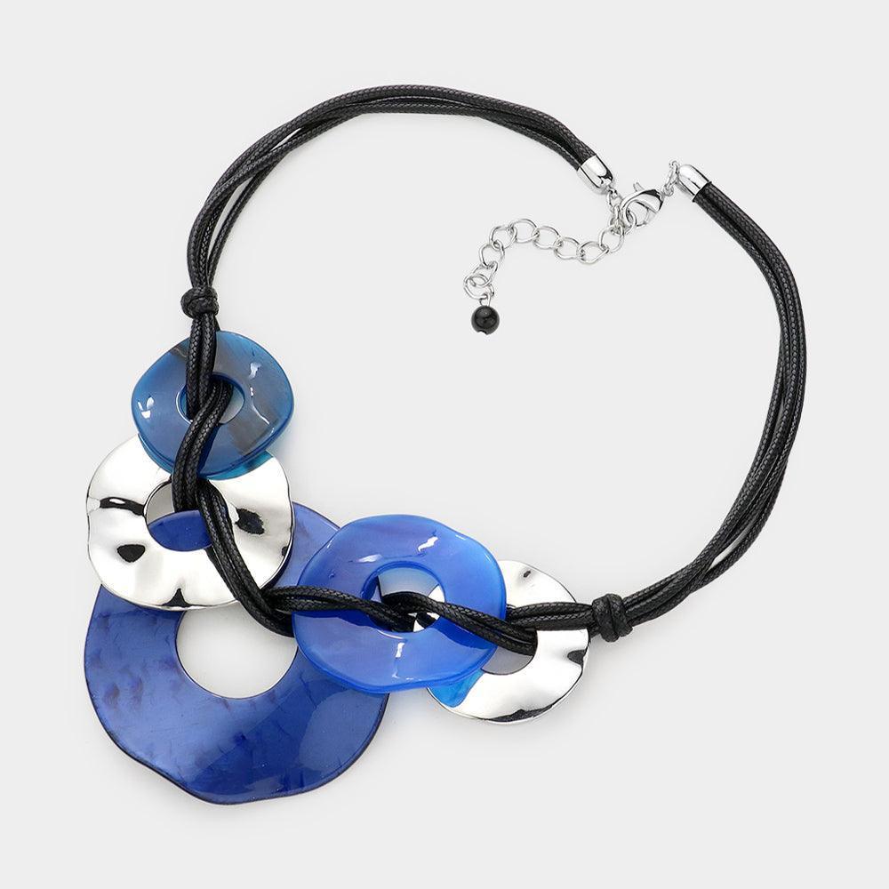 Blue Glittered Abstract Open Resin Metal Link Necklace - Jewelry Store by Erik Rayo