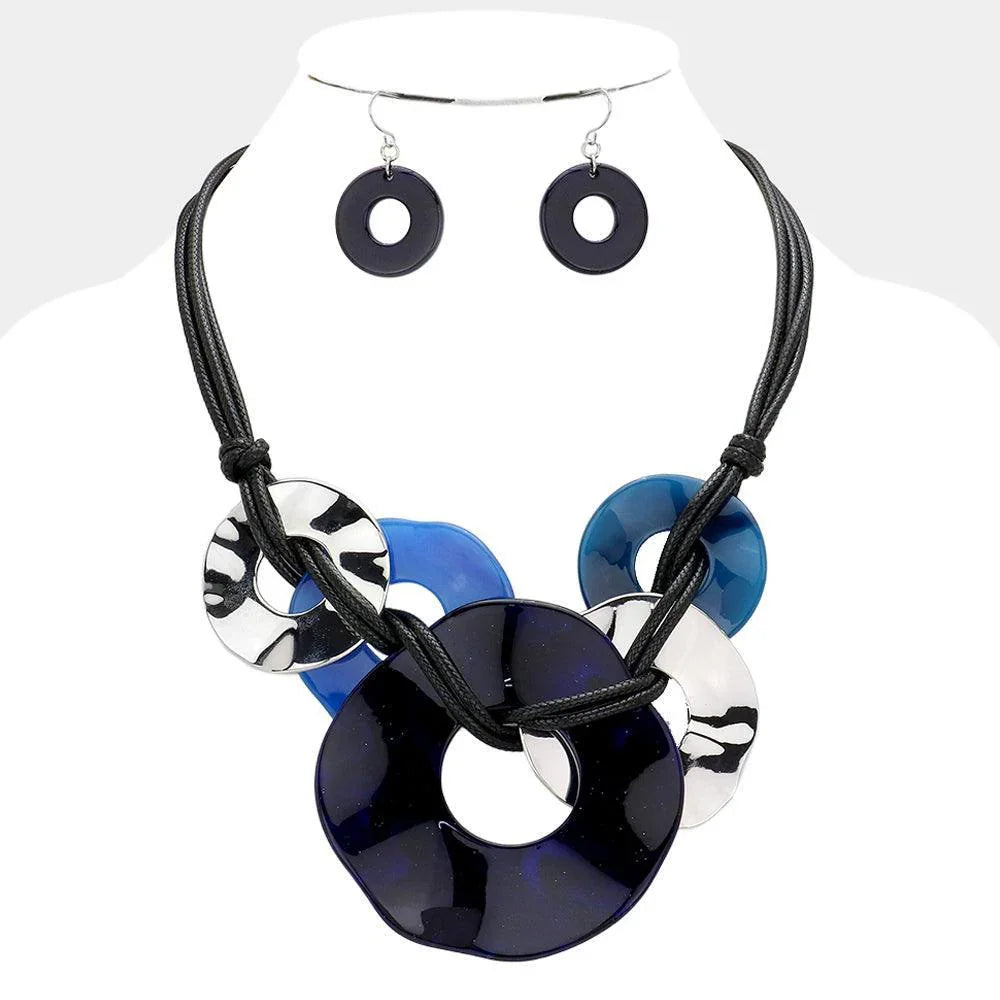 Blue Glittered Abstract Open Resin Metal Link Necklace - Jewelry Store by Erik Rayo