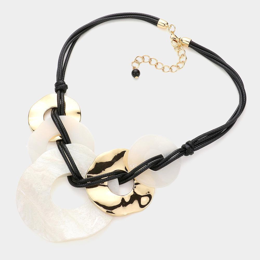 White Glittered Abstract Open Resin Metal Link Necklace - Jewelry Store by Erik Rayo