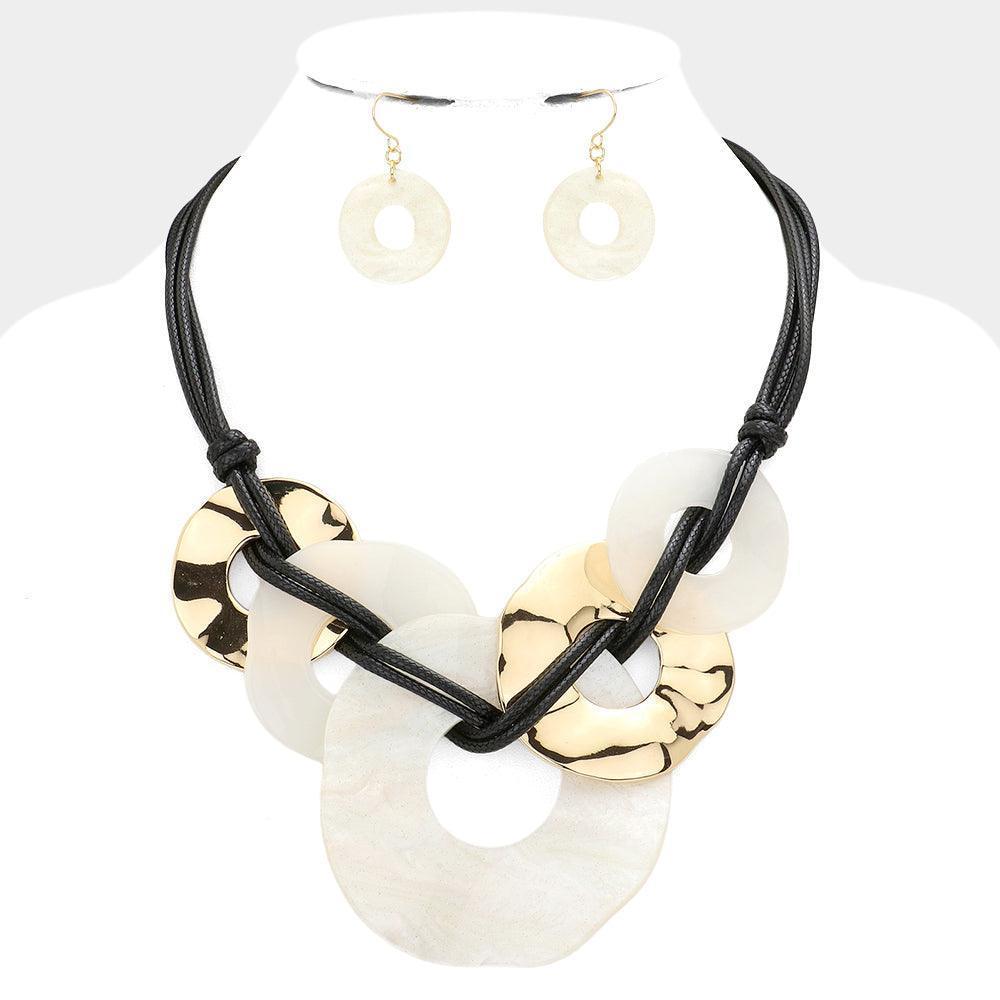 White Glittered Abstract Open Resin Metal Link Necklace - Jewelry Store by Erik Rayo