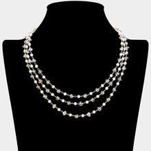 Load image into Gallery viewer, Gold Pearl Faceted Bead Station Triple Layered Necklace
