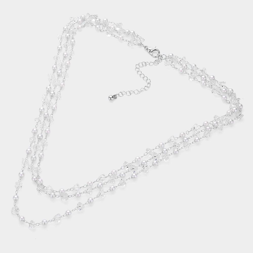 Pearl Faceted Bead Station Triple Layered Necklace - Jewelry Store by Erik Rayo