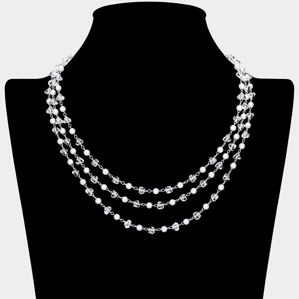 Pearl Faceted Bead Station Triple Layered Necklace - Jewelry Store by Erik Rayo