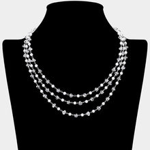 Load image into Gallery viewer, Pearl Faceted Bead Station Triple Layered Necklace
