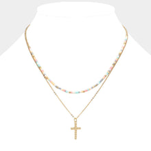 Load image into Gallery viewer, Metal Ball Cross Pendant Seed Beaded Double Layered Necklace
