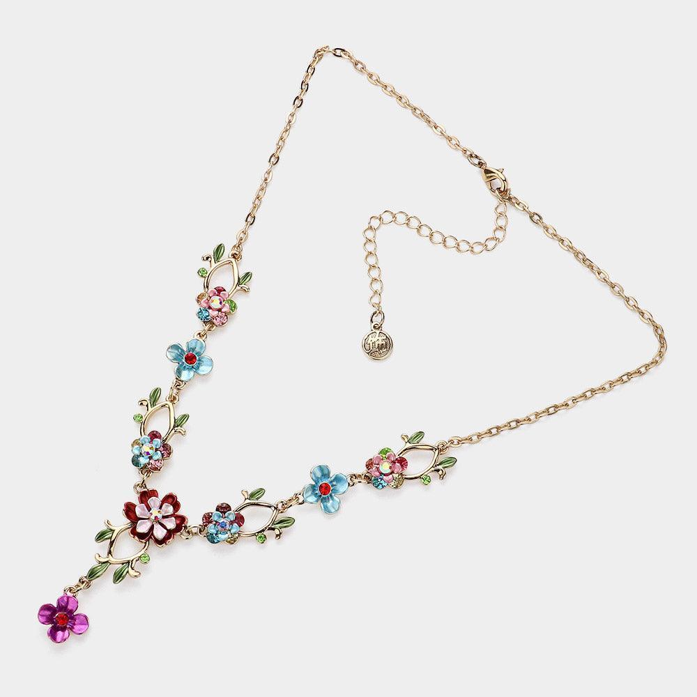 Gold Colorful Leaf Floral Necklace - Jewelry Store by Erik Rayo