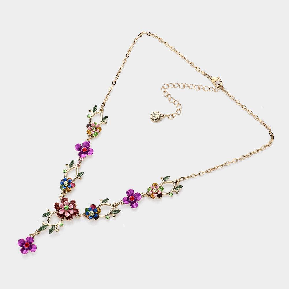 Gold Colorful Leaf Floral Necklace - Jewelry Store by Erik Rayo