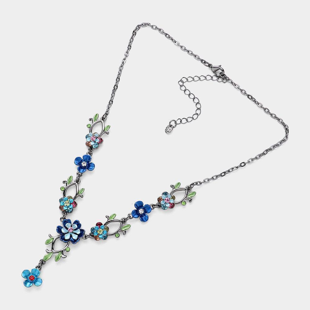 Blue Colorful Leaf Floral Necklace - Jewelry Store by Erik Rayo