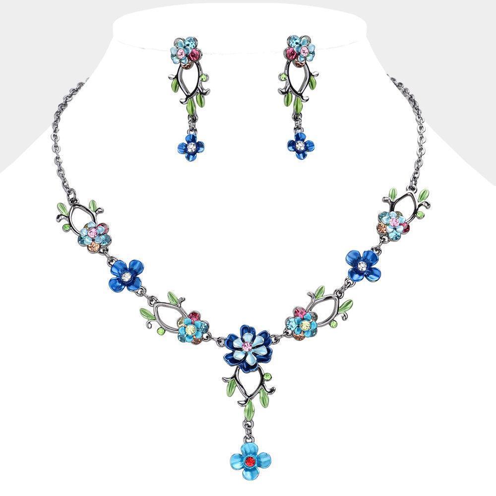 Blue Colorful Leaf Floral Necklace - Jewelry Store by Erik Rayo