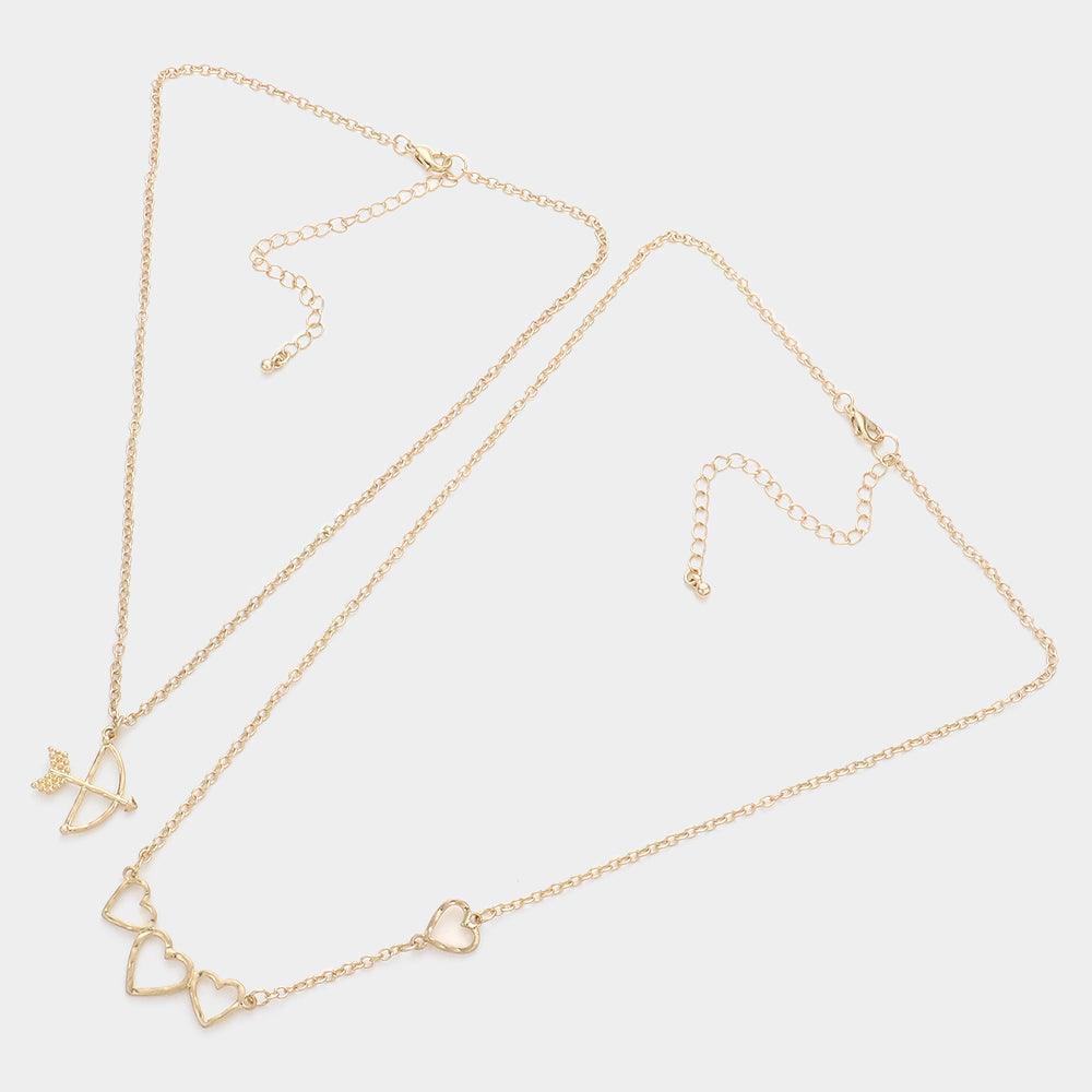 Gold 2PCS - Cupid's Arrow Heart Pendant Necklaces - Jewelry Store by Erik Rayo