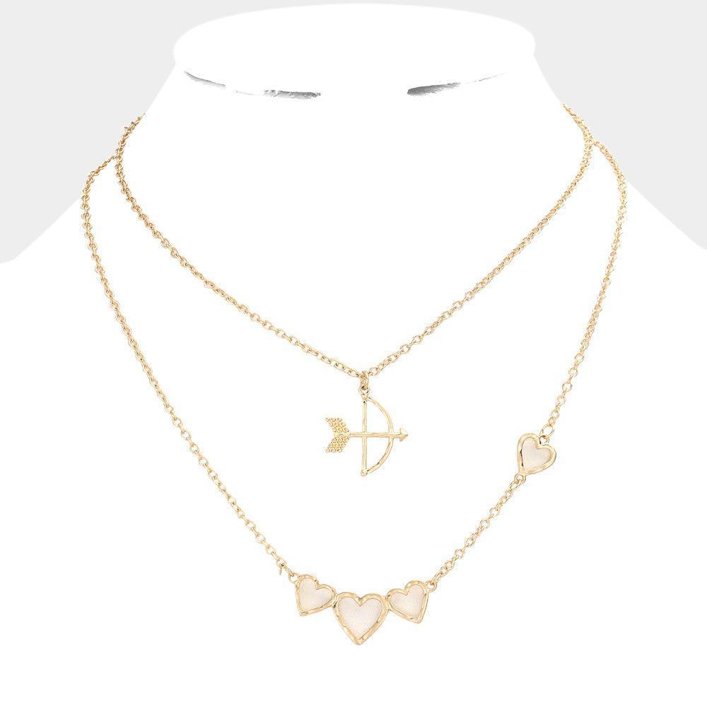 Gold 2PCS - Cupid's Arrow Heart Pendant Necklaces - Jewelry Store by Erik Rayo