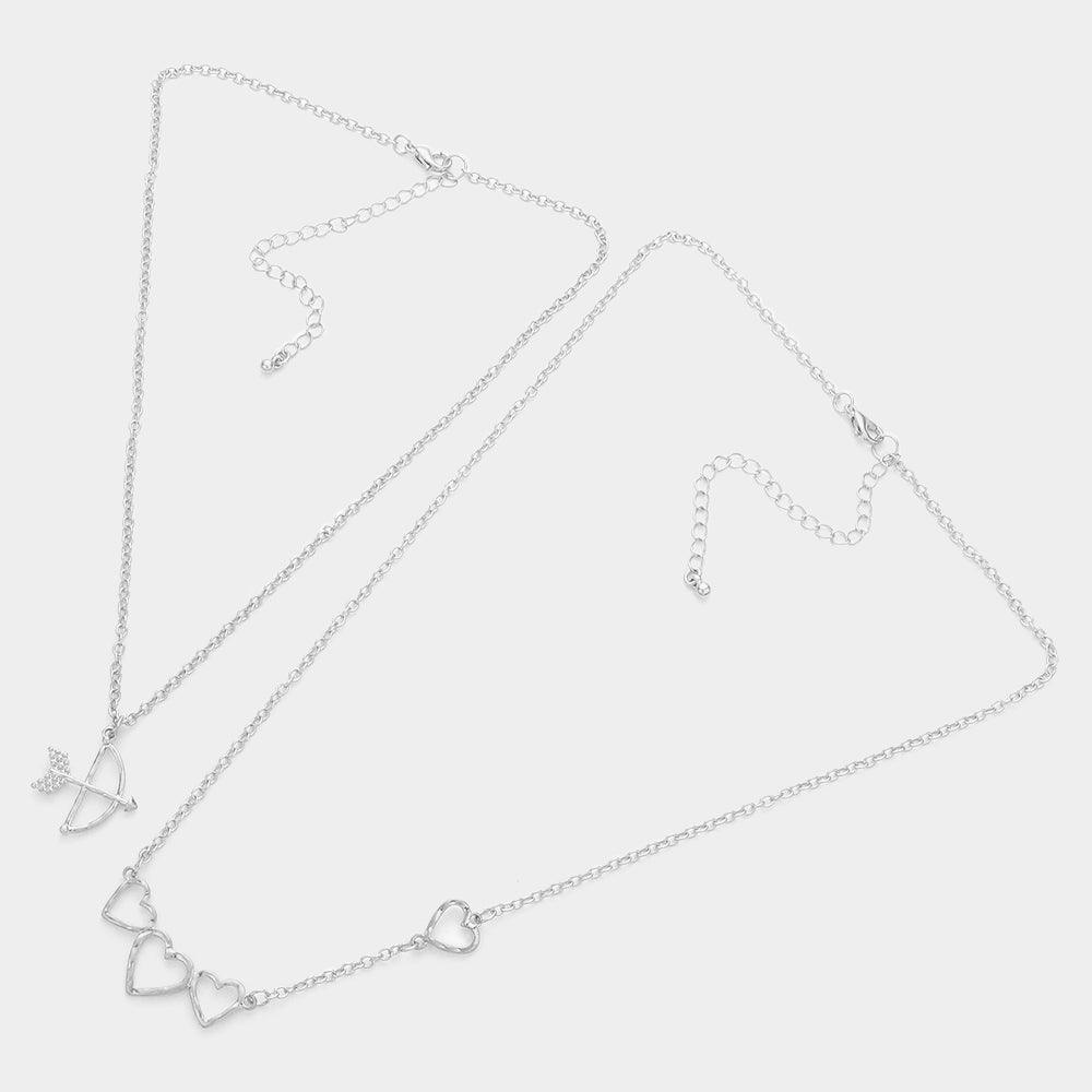 Silver 2PCS - Cupid's Arrow Heart Pendant Necklaces - Jewelry Store by Erik Rayo